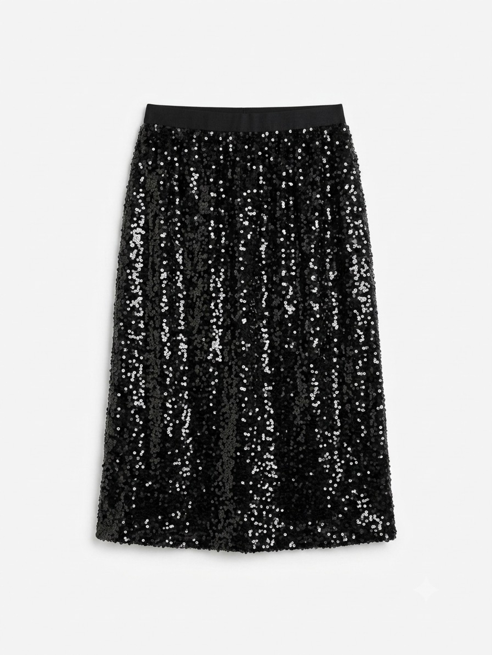 NWT Brazeau Tricot Black Shimmering Sequin Midi Skirt Size 2